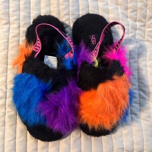 UGG Fluff Yeah Party Spots Sz 7 Sheepskin Slide Sandals Slippers